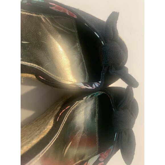 Twisted Black Espadrille Wedge Sandals Sz 7 Boho Buckle Strappy High Heels Flora - Picture 5 of 7
